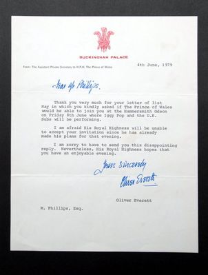 Prince Charles rejects the Subs - click image to enlarge. Thanks  to Paul Mileman for the photo of this letter from the collection of  Chutch