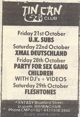 Gig advert Sounds 22nd October 1982