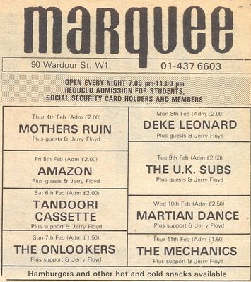 Gig advert, Sounds, 6th Feb 1982