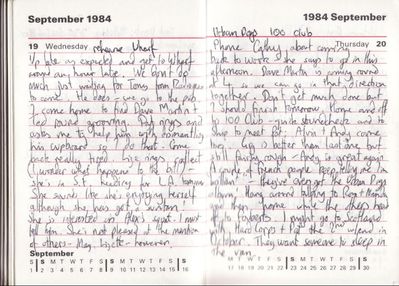 Diary entries for 19 & 20 September 1984 - click to enlarge