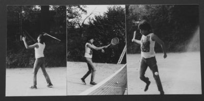Charlie playing tennis during the recording of Endangered Species. Click image to enlarge. Photo by Paul Mileman from the collection of Chutch.